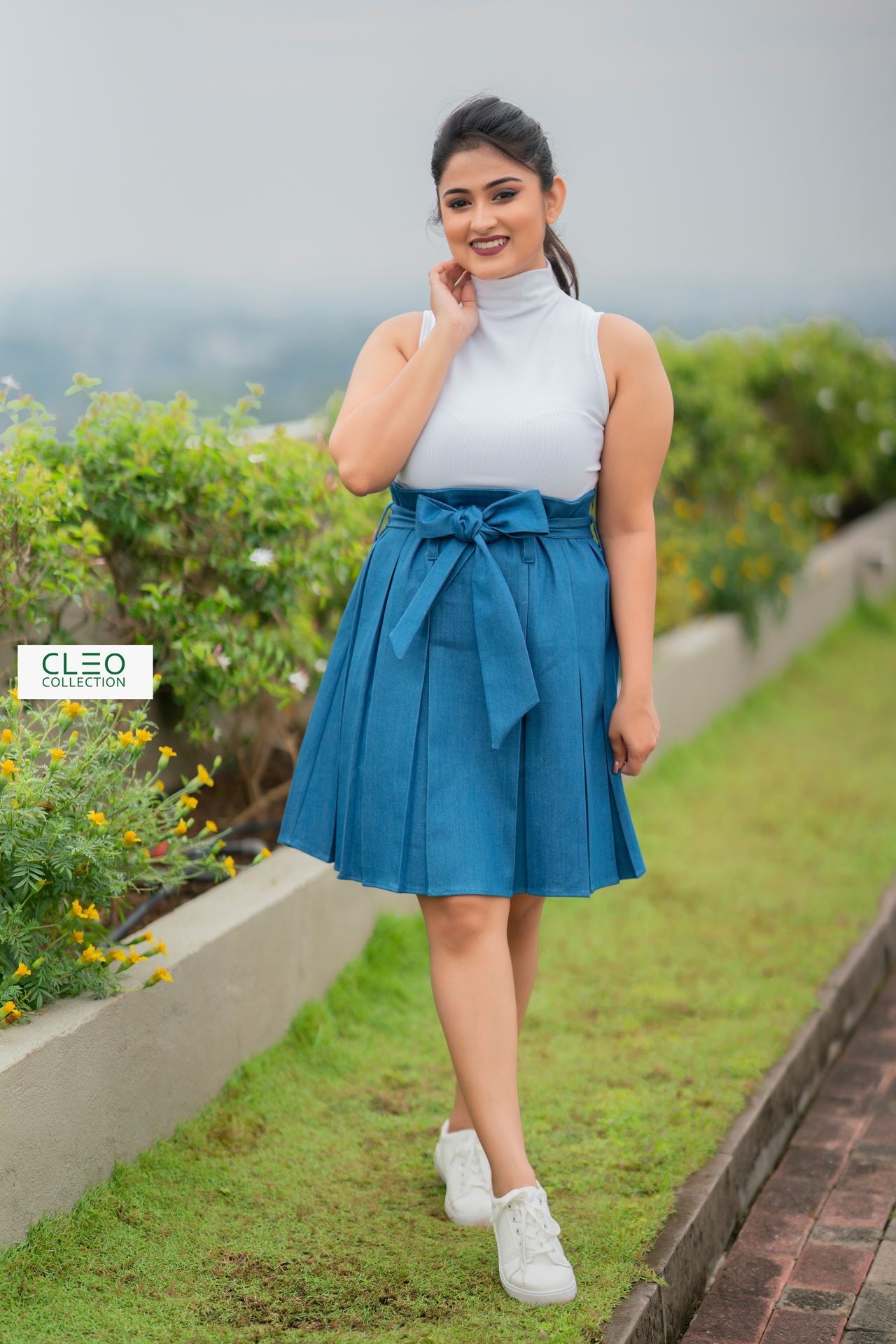 Crop Top with Box Pleated Skirt